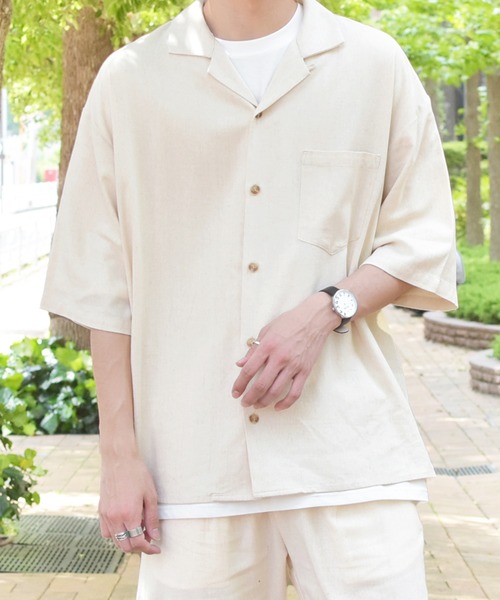 PairPair（ペアペア）の「リネンオープンカラーシャツ(セットアップ)（シャツ/ブラウス・メンズ・アイボリー/ブルーグレー/グレイッシュベージュ・FREE）」の2枚目の写真