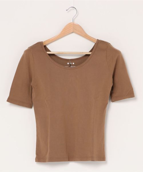three dots(スリードッツ)の「ダブルUネック 五分袖Tシャツ(Tシャツ/カットソー・レディース・グリーン系その他/ブルー系その他/グリーン系その他2/ピンク系その他・SMALL/MEDIUM)」の2枚目の写真