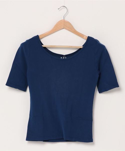three dots(スリードッツ)の「ダブルUネック 五分袖Tシャツ(Tシャツ/カットソー・レディース・グリーン系その他/ブルー系その他/グリーン系その他2/ピンク系その他・SMALL/MEDIUM)」の4枚目の写真