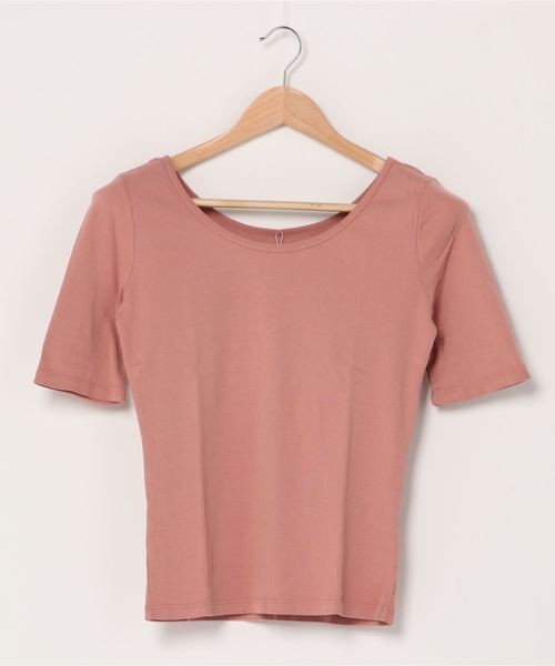 three dots(スリードッツ)の「ダブルUネック 五分袖Tシャツ(Tシャツ/カットソー・レディース・グリーン系その他/ブルー系その他/グリーン系その他2/ピンク系その他・SMALL/MEDIUM)」の1枚目の写真