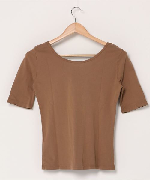 three dots(スリードッツ)の「ダブルUネック 五分袖Tシャツ(Tシャツ/カットソー・レディース・グリーン系その他/ブルー系その他/グリーン系その他2/ピンク系その他・SMALL/MEDIUM)」の5枚目の写真
