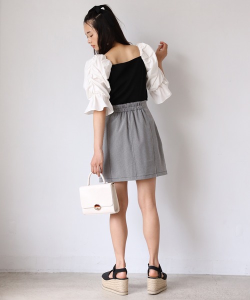 one after another NICE CLAUP（ワンアフターアナザーナイスクラップ）の「7分丈袖コンシャストップス（Tシャツ/カットソー・レディース・ブラック/ブラウン/オフホワイト・FREE）」の8枚目の写真