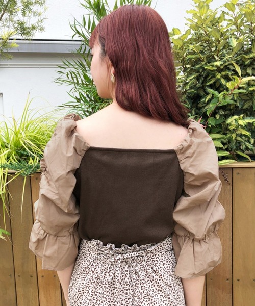 one after another NICE CLAUP（ワンアフターアナザーナイスクラップ）の「7分丈袖コンシャストップス（Tシャツ/カットソー・レディース・ブラック/ブラウン/オフホワイト・FREE）」の20枚目の写真