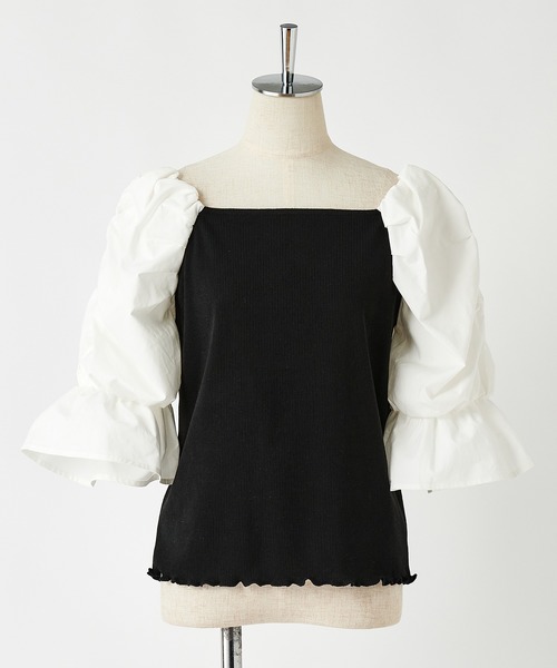 one after another NICE CLAUP（ワンアフターアナザーナイスクラップ）の「7分丈袖コンシャストップス（Tシャツ/カットソー・レディース・ブラック/ブラウン/オフホワイト・FREE）」の15枚目の写真