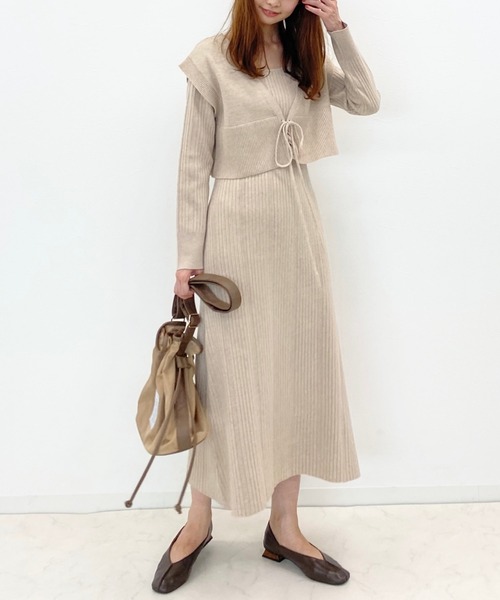 archives ニットベスト　リブニットワンピースセット archives（アルシーヴ）の「ニットベスト+リブニットワンピースSET