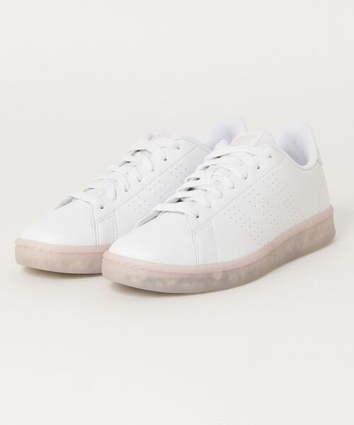 adidas(アディダス)の「アディダス adidas ADVANCOURTLEAECOW(スニーカー・レディース・ホワイト×ピンク・25.0cm/24.5cm/24.0cm/23.0cm/23.5cm)」の1枚目の写真