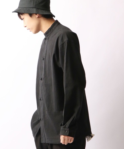 SUGGESTION(サジェッション)の「【SUGGESTION】梨地オーバーサイズカンフーシャツ(シャツ/ブラウス・メンズ・ブラック/モスグリーン/グレイッシュベージュ・M/L)」の6枚目の写真