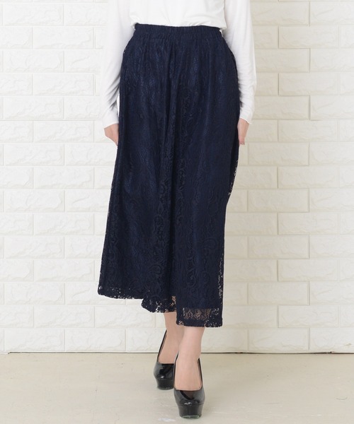 Lace Ladies(レースレディース)の「ペイズリー柄 総レース ウエストゴム仕様 ロングスカート(スカート・レディース・ネイビー/ブラック/ブルーグリーン/グレー/ブルー/ミント・FREE)」の4枚目の写真