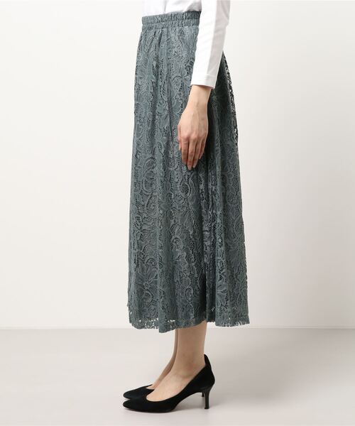 Lace Ladies(レースレディース)の「ペイズリー柄 総レース ウエストゴム仕様 ロングスカート(スカート・レディース・ネイビー/ブラック/ブルーグリーン/グレー/ブルー/ミント・FREE)」の8枚目の写真
