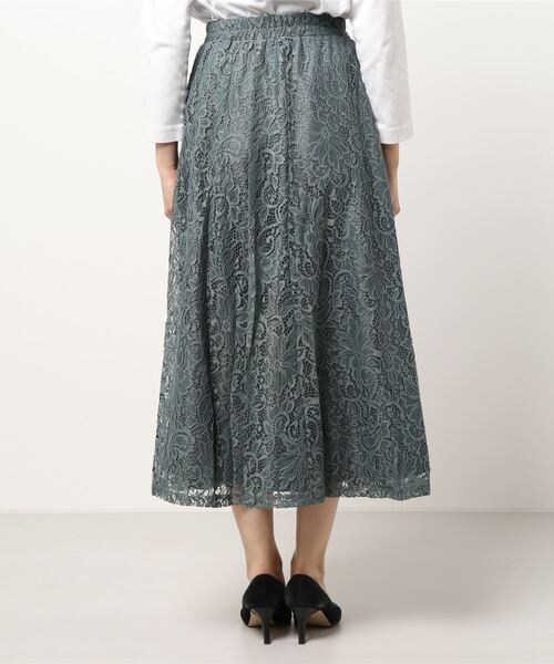 Lace Ladies(レースレディース)の「ペイズリー柄 総レース ウエストゴム仕様 ロングスカート(スカート・レディース・ネイビー/ブラック/ブルーグリーン/グレー/ブルー/ミント・FREE)」の7枚目の写真