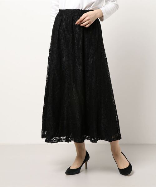 Lace Ladies(レースレディース)の「ペイズリー柄 総レース ウエストゴム仕様 ロングスカート(スカート・レディース・ネイビー/ブラック/ブルーグリーン/グレー/ブルー/ミント・FREE)」の16枚目の写真