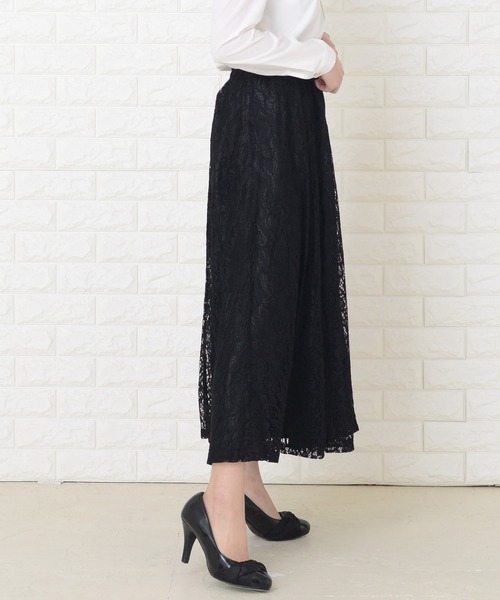 Lace Ladies(レースレディース)の「ペイズリー柄 総レース ウエストゴム仕様 ロングスカート(スカート・レディース・ネイビー/ブラック/ブルーグリーン/グレー/ブルー/ミント・FREE)」の10枚目の写真