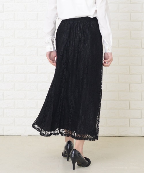 Lace Ladies(レースレディース)の「ペイズリー柄 総レース ウエストゴム仕様 ロングスカート(スカート・レディース・ネイビー/ブラック/ブルーグリーン/グレー/ブルー/ミント・FREE)」の11枚目の写真