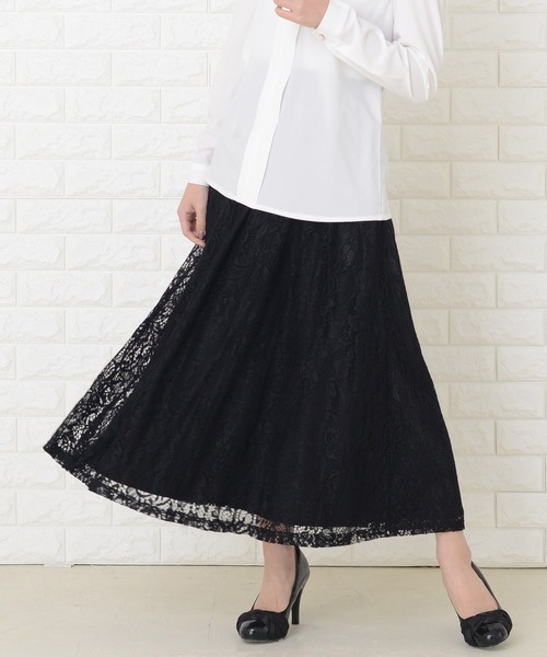 Lace Ladies(レースレディース)の「ペイズリー柄 総レース ウエストゴム仕様 ロングスカート(スカート・レディース・ネイビー/ブラック/ブルーグリーン/グレー/ブルー/ミント・FREE)」の13枚目の写真