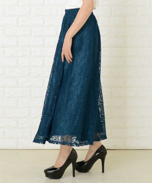 Lace Ladies(レースレディース)の「ペイズリー柄 総レース ウエストゴム仕様 ロングスカート(スカート・レディース・ネイビー/ブラック/ブルーグリーン/グレー/ブルー/ミント・FREE)」の18枚目の写真