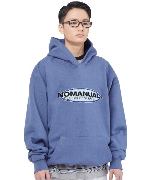 NOMANUAL（NOMANUAL）の「【NOMANUAL】BOUCLE LOGO HOODIE / ノーマニュアル  ブークレ ロゴ フーディー（パーカー・メンズ・ネイビー/オートミール・MEDIUM/LARGE/X-LARGE）」の3枚目の写真