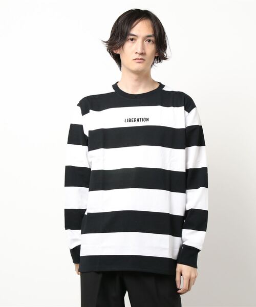 NO WAY（ノーウェイ）の「/先染めボーダー長袖Tシャツ/（Tシャツ/カットソー・メンズ・ブラック/ベージュ/オレンジ/ネイビー・LARGE/MEDIUM）」の2枚目の写真