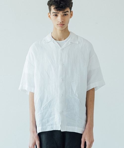 フランス製【VETRA】リネン混シャンブレー　オープンカラーワークシャツ フランス製 VETRA コットン リネン シャンブレー オープンカラー