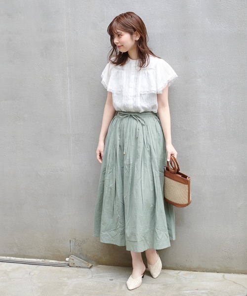 natural couture（ナチュラルクチュール）の「ギャザーフレアカラースカート（スカート・レディース・ブラック/パープル/カーキ/イエロー/ラベンダー・FREE）」の14枚目の写真