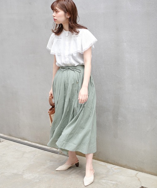 natural couture（ナチュラルクチュール）の「ギャザーフレアカラースカート（スカート・レディース・ブラック/パープル/カーキ/イエロー/ラベンダー・FREE）」の12枚目の写真