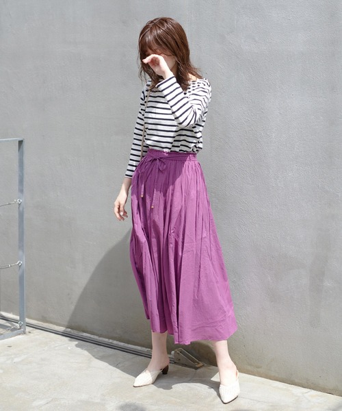 natural couture（ナチュラルクチュール）の「ギャザーフレアカラースカート（スカート・レディース・ブラック/パープル/カーキ/イエロー/ラベンダー・FREE）」の19枚目の写真