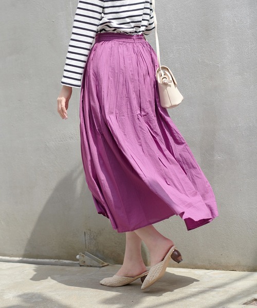 natural couture（ナチュラルクチュール）の「ギャザーフレアカラースカート（スカート・レディース・ブラック/パープル/カーキ/イエロー/ラベンダー・FREE）」の17枚目の写真