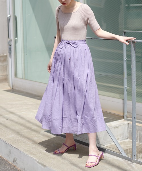 natural couture（ナチュラルクチュール）の「ギャザーフレアカラースカート（スカート・レディース・ブラック/パープル/カーキ/イエロー/ラベンダー・FREE）」の21枚目の写真