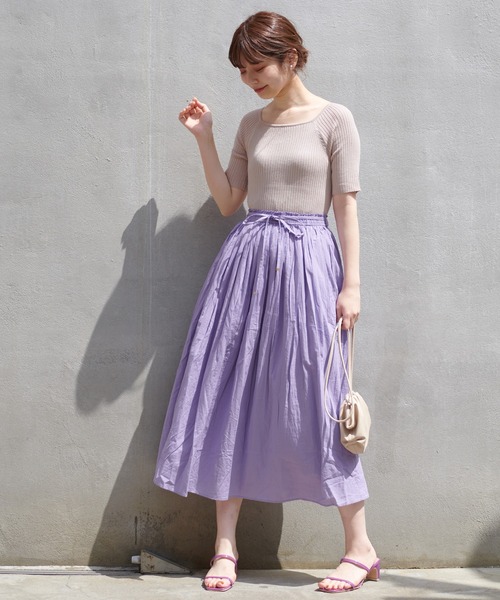 natural couture（ナチュラルクチュール）の「ギャザーフレアカラースカート（スカート・レディース・ブラック/パープル/カーキ/イエロー/ラベンダー・FREE）」の22枚目の写真