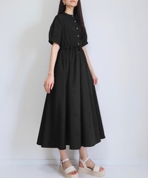 PURIL | 【PURIL】バンドカラーゆるシャツ半袖ワンピース(シャツワンピース)