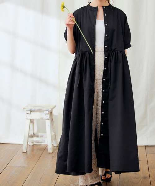 PURIL（ピュリル）の「【PURIL】バンドカラーゆるシャツ半袖ワンピース（シャツワンピース・レディース・ブラック/イエロー/ブルー系その他・S/M/L/XS）」の22枚目の写真