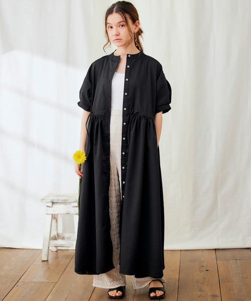 PURIL（ピュリル）の「【PURIL】バンドカラーゆるシャツ半袖ワンピース（シャツワンピース・レディース・ブラック/イエロー/ブルー系その他・S/M/L/XS）」の17枚目の写真