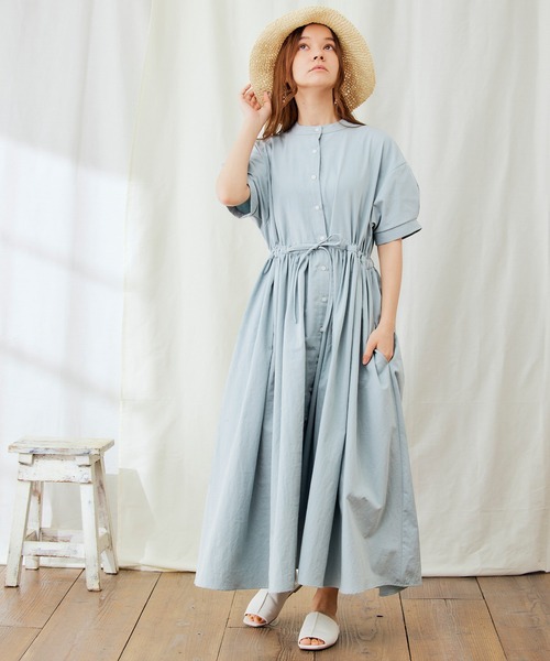 PURIL（ピュリル）の「【PURIL】バンドカラーゆるシャツ半袖ワンピース（シャツワンピース・レディース・ブラック/イエロー/ブルー系その他・S/M/L/XS）」の18枚目の写真