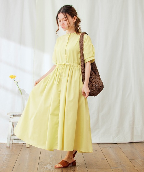 PURIL（ピュリル）の「【PURIL】バンドカラーゆるシャツ半袖ワンピース（シャツワンピース・レディース・ブラック/イエロー/ブルー系その他・S/M/L/XS）」の10枚目の写真