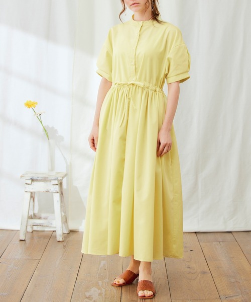 PURIL（ピュリル）の「【PURIL】バンドカラーゆるシャツ半袖ワンピース（シャツワンピース・レディース・ブラック/イエロー/ブルー系その他・S/M/L/XS）」の6枚目の写真