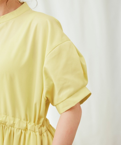 PURIL（ピュリル）の「【PURIL】バンドカラーゆるシャツ半袖ワンピース（シャツワンピース・レディース・ブラック/イエロー/ブルー系その他・S/M/L/XS）」の7枚目の写真