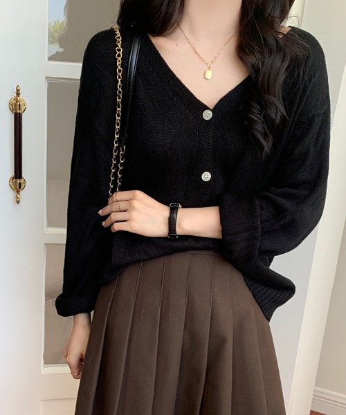 ABITOKYO(アビトーキョー)の「Vネックカーディガン(カーディガン/ボレロ・レディース・ブラック/パープル/グレー/ブルー/イエロー/ピンク/ライトグリーン・FREE)」の2枚目の写真