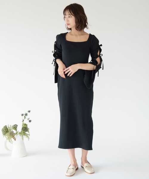 VRIA CHARME（バリアシャルム）の「スリットカットリボンドレス/ワンピース（ワンピース・レディース・ベージュ/ブラック・FREE）」の9枚目の写真