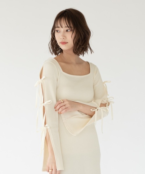 VRIA CHARME（バリアシャルム）の「スリットカットリボンドレス/ワンピース（ワンピース・レディース・ベージュ/ブラック・FREE）」の8枚目の写真