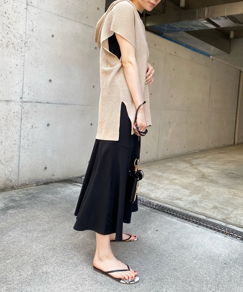 DouDou（ドゥドゥ）の「麻混フーディーフレンチ（ニット/セーター・レディース・ブラック/ベージュ・FREE）」の4枚目の写真