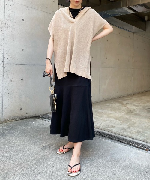 DouDou（ドゥドゥ）の「麻混フーディーフレンチ（ニット/セーター・レディース・ブラック/ベージュ・FREE）」の5枚目の写真