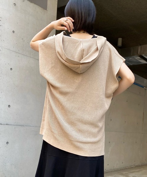 DouDou（ドゥドゥ）の「麻混フーディーフレンチ（ニット/セーター・レディース・ブラック/ベージュ・FREE）」の6枚目の写真
