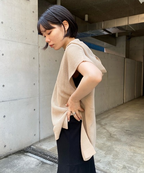 DouDou（ドゥドゥ）の「麻混フーディーフレンチ（ニット/セーター・レディース・ブラック/ベージュ・FREE）」の7枚目の写真