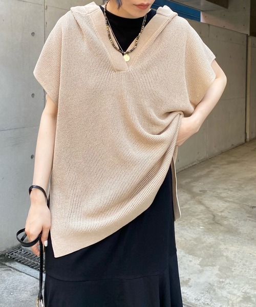 DouDou（ドゥドゥ）の「麻混フーディーフレンチ（ニット/セーター・レディース・ブラック/ベージュ・FREE）」の8枚目の写真