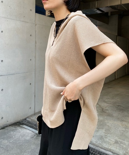 DouDou（ドゥドゥ）の「麻混フーディーフレンチ（ニット/セーター・レディース・ブラック/ベージュ・FREE）」の9枚目の写真