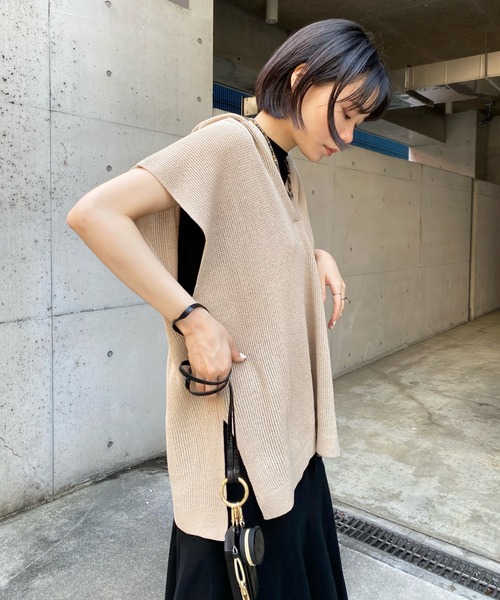 DouDou（ドゥドゥ）の「麻混フーディーフレンチ（ニット/セーター・レディース・ブラック/ベージュ・FREE）」の10枚目の写真