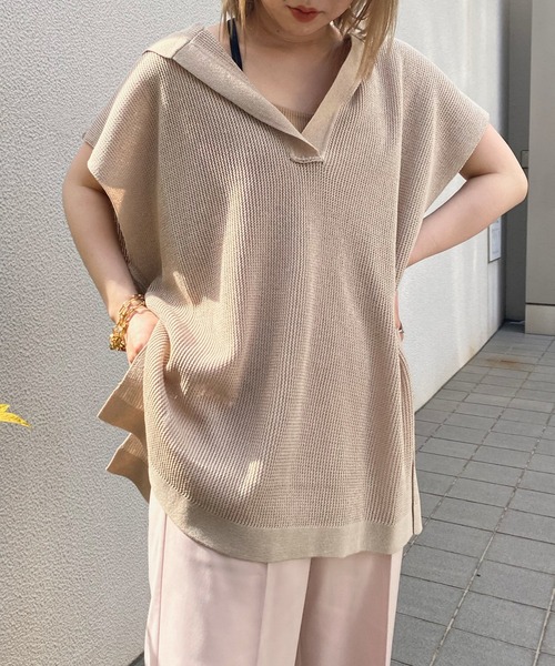 DouDou（ドゥドゥ）の「麻混フーディーフレンチ（ニット/セーター・レディース・ブラック/ベージュ・FREE）」の16枚目の写真