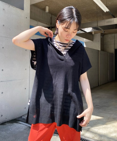 DouDou（ドゥドゥ）の「麻混フーディーフレンチ（ニット/セーター・レディース・ブラック/ベージュ・FREE）」の21枚目の写真