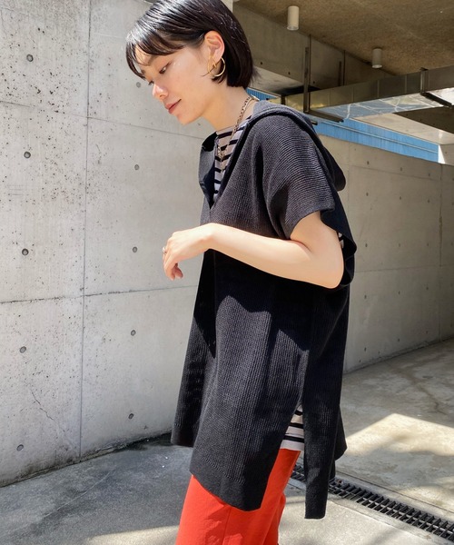 DouDou（ドゥドゥ）の「麻混フーディーフレンチ（ニット/セーター・レディース・ブラック/ベージュ・FREE）」の22枚目の写真