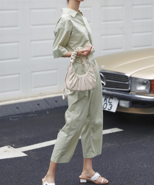 yuue' ( wear )（ユーイ）の「2wayレザーギャザーハンドバッグ ショルダーバッグ（ハンドバッグ・レディース・ベージュ/ライトブルー・FREE）」の3枚目の写真