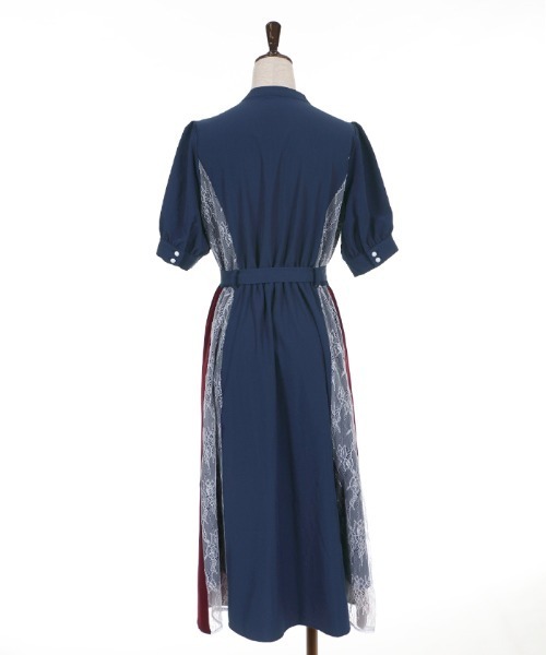 axes femme（アクシーズファム）の「レース切替配色シャツワンピ